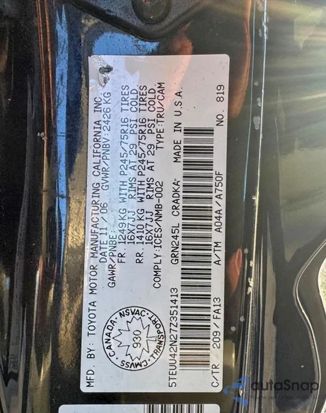 2007 Toyota Tacoma Access Cab from USA, damaged, VIN 5TEUU42N27Z351413